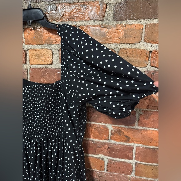 Abercrombie & Fitch Black and White Polka Dot Puff Emerson Sleeve Midi Dress XLP - Picture 5 of 6